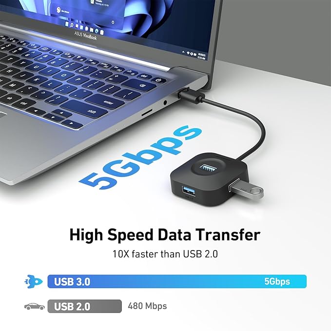 BENFEI USB 3.0 Hub, 4 Ports USB A Splitter Ultra Compact for Mouse, Keyboard, Flash Drive, U Disk, Printer Compatible with Laptop, Desktop PC, Xbox, PS5, and More