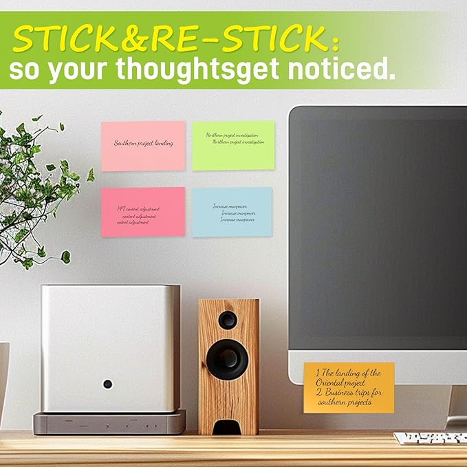 1920 Sheets 3 in x 5 in Large Sticky Notes, 76 x 127 mm 6 Pads Assorted Self-Stick Pads for Notebook,Office,School and Home,80 Sheets/Pad (24 Pads Brillant)