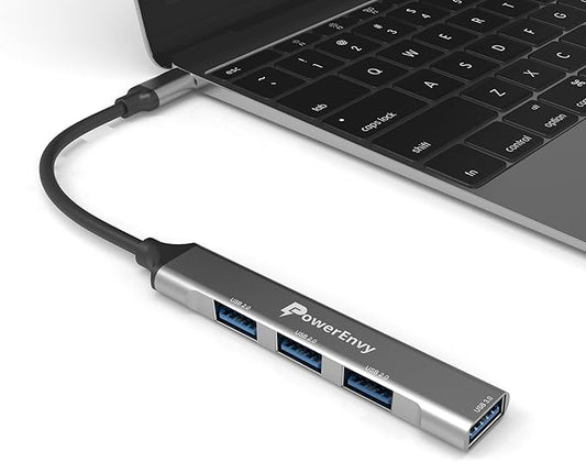 USB C Hub Adapter 4-in-1 by PowerEnvy – with 5Gbps USB 3.0 & 3×USB 2.0 Ports – Multiport Splitter for MacBook, iPad Pro, Dell XPS, More USB-C Devices