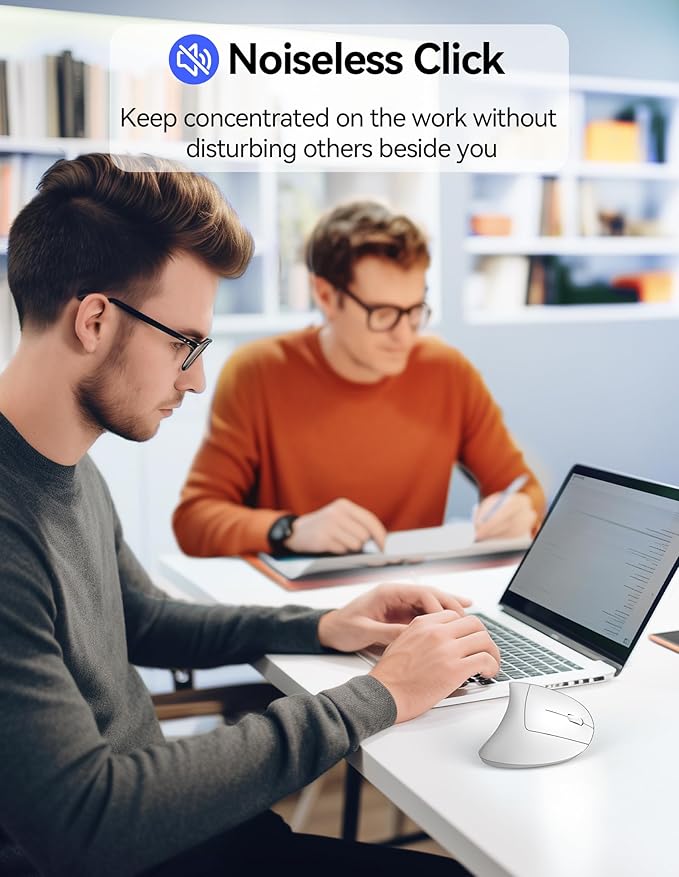 TECKNET Ergonomic Mouse, Rechargeable Vertical Ergo Mouse Wireless, Silent 2.4GHz 6 Buttons Optical Carpal Tunnel Mouse, 5 Adjustment Levels, Up to 4800DPI Wireless Mouse for Laptop, Desktop - White