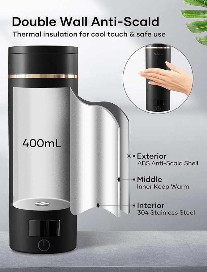 Sekaer Travel Portable Electric Kettle, Small Tea Kettle Coffee Mini Hot Water Boiler, 400mL & 304 Stainless Steel, with 4 Variable Presets and Auto Shut-Off SKE-840B