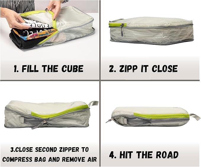 SUITEDNOMAD Ultralight Compression Packing Cubes Set, Suitcase and Backpack Travel Organizer Bags