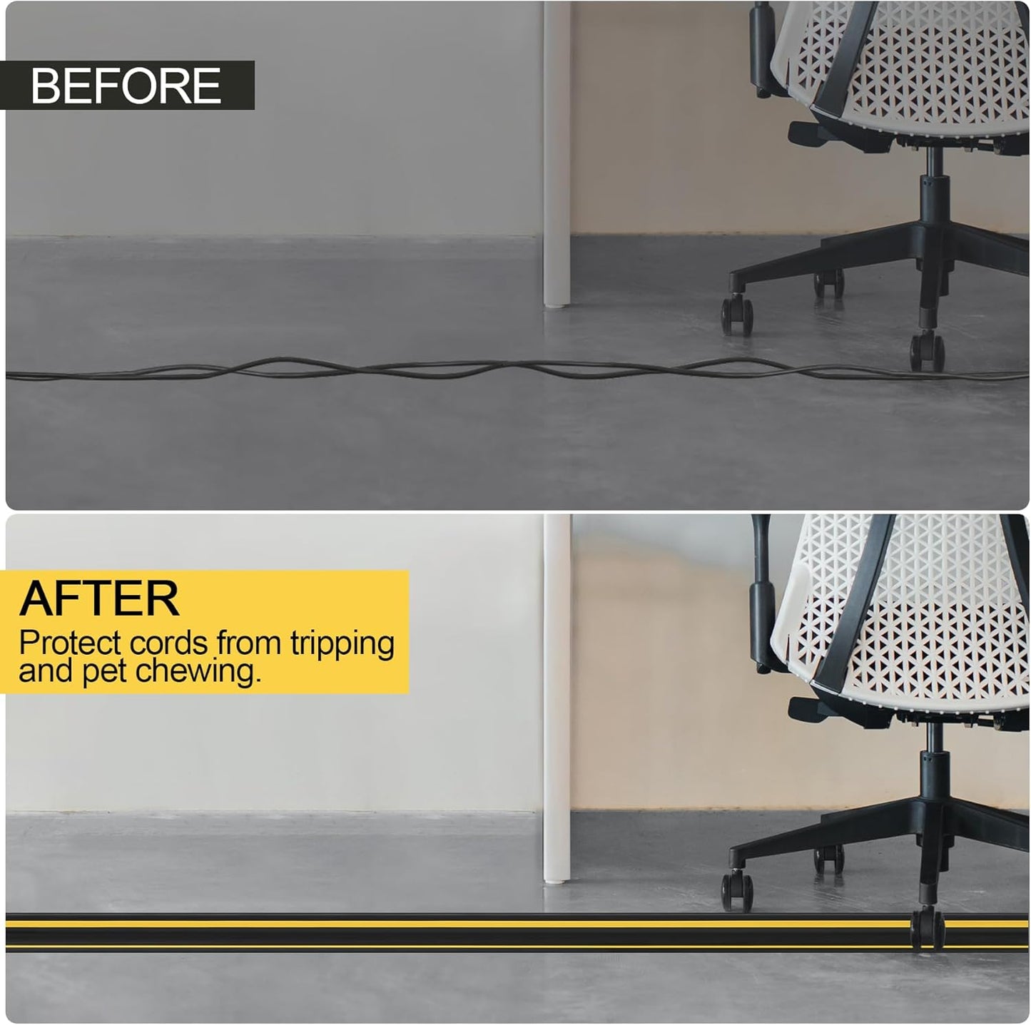 MYFAMIREA 20FT Floor Cord Cover Heavy Duty Cable Cover Protector 3 Channels Extension PVC Floor Wire Cover Outdoor Cord Hider Management Cord Cover for Wire on Floor Home Office Outdoor (2PCS 10FT)