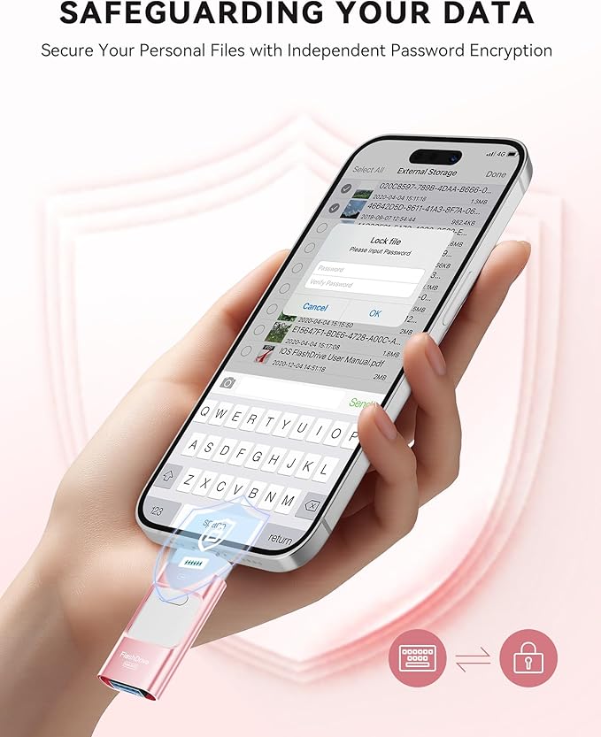 MFi Certified 512GB iPhone Flash Drive, Photo Stick Memory Stick for iPhone iPad, USB Thumb Drive for Photos Videos Transfer & Backup, External Storage Compatible for iPhone/Android/PC/Mac (Pink)