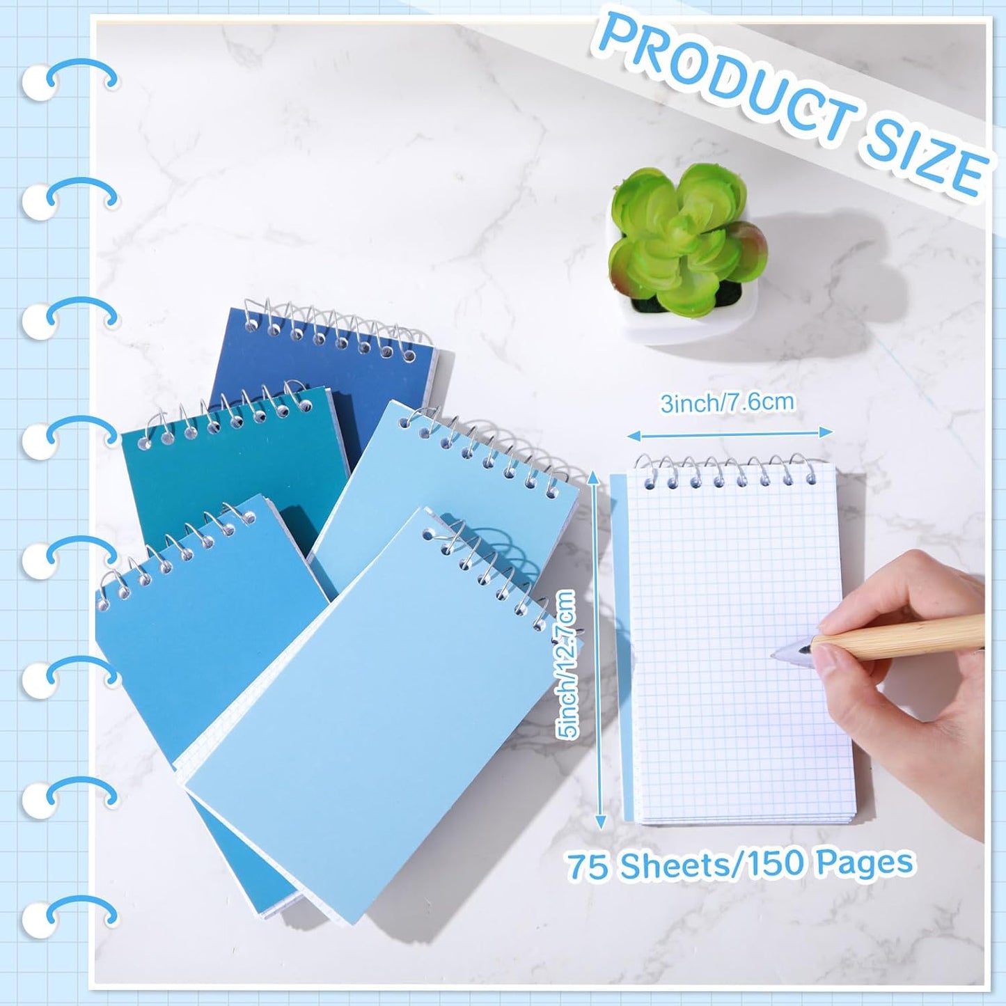 Teling 50 Pcs Spiral Graph Paper Memo Pads Bulk 3x5 Inch Small Note Pads Top Spiral Pocket Graph Notebook 75 Pages Mini Grid Steno Notepads for Writing Sketching Drawing School Office Supplies