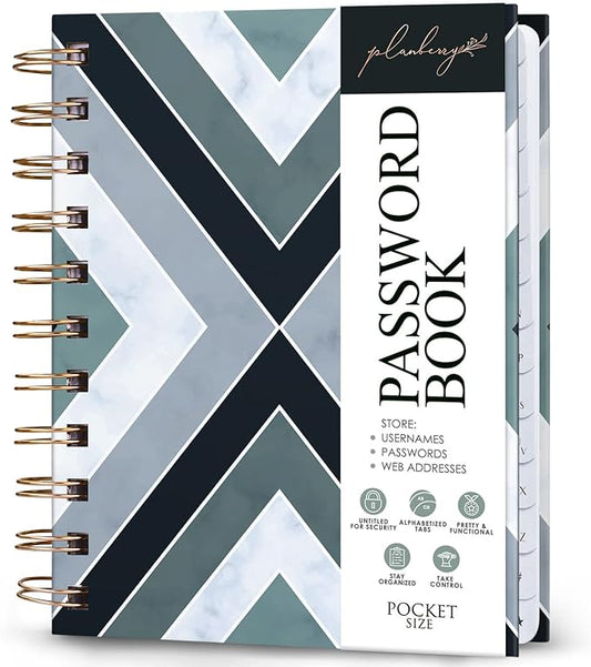 PLANBERRY Password Book Premium – Small Internet Address Organizer with A-Z Tabs – Pocket Website Password Keeper with Alphabetical Tabs – 4.7x5.7″, Hardcover (Emerald)
