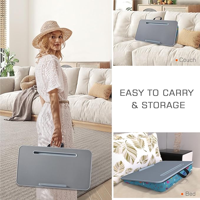 Millhome Lap Desk | Portable Laptop Desk – Fits Up to 17.3" Laptops – Detachable & Washable Cushion, Phone Holder, Device Ledge – for Writing, Working, Reading on Bed, Couch, Floor – Maui Blue Skull