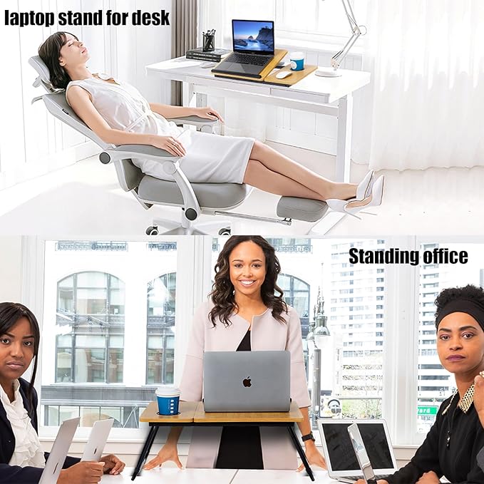 Laptop Desk for Bed Couch, Adjustable Foldable Bed Table with Cup Holder, Breakfast Serving Tray, Portable Laptop Lap Desk Stand for Working Reading Writing Eating Gaming (Bamboo Pattern)