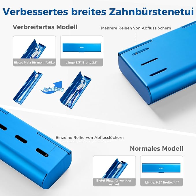 Wider Aluminum Toothbrush Travel Case, Portable Travel Toothbrush Holder, Durable Manual Toothbrush Box Container for Traveling, Bathroom, Camping, Business Trip, Blue