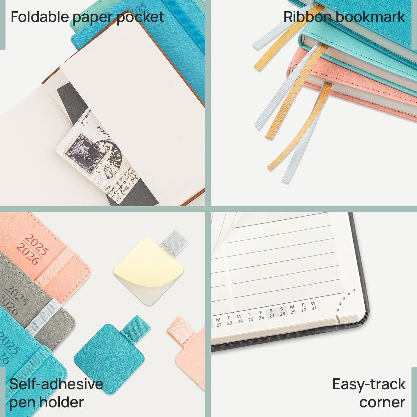 POPRUN Pocket Planner 2025-2026 (Purse Size 4'' x 6.25'') Academic Small Calendar (July 2025 - June 2026) with Hourly Time Slots, 100GSM Thick Papers, Leather Soft Cover - Purple