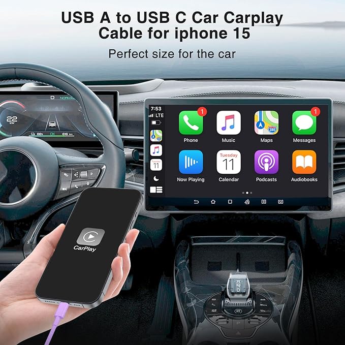 3-Pack Purple [3.3FT+3.3FT+6FT] USB A to USB C Cable，USB to USB C Car Carplay Cable for iPhone 16 15 Pro Plus Pro Max，for iPad Pro/Air/Mini，for Samsung S24/S23/S22，for MacBook Pro/Air and More