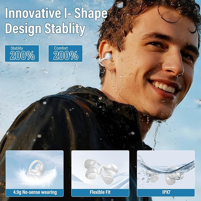 Open Ear Earbuds,Wireless Earbuds Bluetooth 5.4 Ergonomic Clip-On Ear buds, Bone Conduction Over The Ear Headphones 48H Playtime, Perfect Running Headphones for Sports IPX7 Waterproof Touch Controls