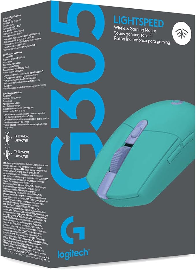 Logitech G305 LIGHTSPEED Wireless Gaming Mouse, Hero 12K Sensor, 12,000 DPI, Lightweight, 6 Programmable Buttons, 250h Battery Life, On-Board Memory, PC/Mac - Mint