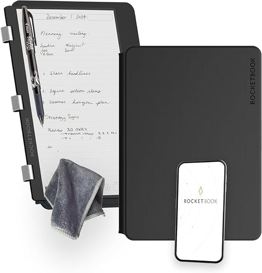 Rocketbook Pro 2.0 Reusable Professional Smart Notebook, Letter Size 8.5x11, Black - Lined & Dot Grid Pages, App-Connected, Erasable, Premium Cover, Ideal for Work Notes and Business Meetings