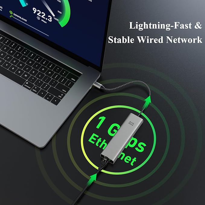 Minthouz USB C Hub, 6 in 1 Laptop Docking Station, Multiport Adapter with HDMI 4K@60Hz, 1000Mbps LAN, USB 3.0 Ports, PD 100W Charging, Compatible with Surface, M1, M2, M3, HP, Lenovo