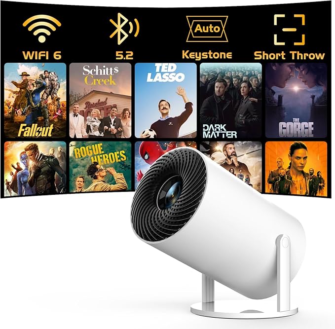 [Electronic Focus with Short Throw] PANSEBA Mini Projector with WiFi 6 and Bluetooth, Auto Keystone Outdoor Movie Projector, Big Screen Home Portable Projector for Phone/TV Stick/Laptop/HDMI