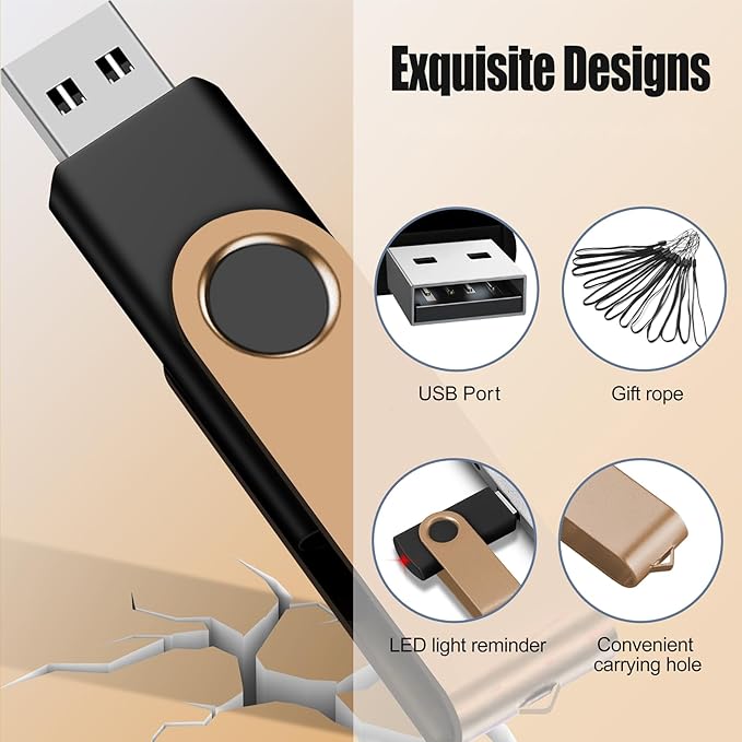 EASTBULL 2GB USB Flash Drive Bulk Thumb Drives 20 Pack with Lanyards USB 2.0 Memory Sticks Zip Drive Pen Drive for Storage and Backup Gold 20PCS 2GB