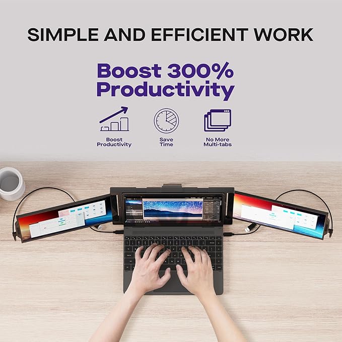 New Mobile Pixels Trio Portable Monitor, 13.3" Triple Monitors for 13''-14.5'' Laptops (Built-in Kickstand), USB A/Type-C FHD IPS Laptop Screen Monitor(Optional Magnets), Windows/Android/macOS/Switch