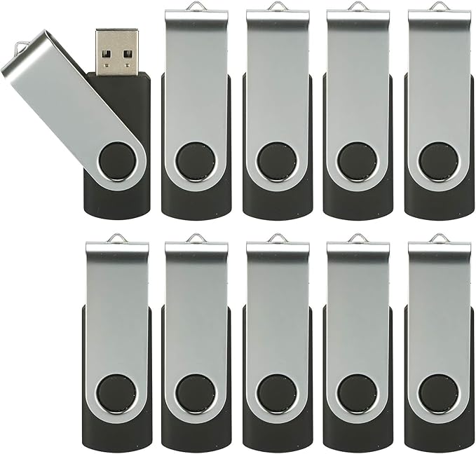 10Pcs 16GB USB Flash Drive Bulk Pack Thumb Drives, Bulk USB 2.0 Flash Drives Swivel Memory Stick 16G Jump Drive Pen Drive Zip Drive for Data Storage Photo Video File Music, Black