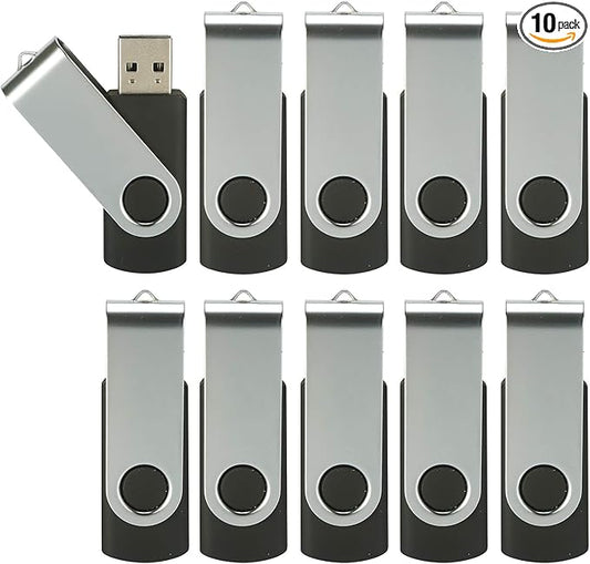 4GB Flash Drive 10 Pack, USB 2.0 Thumb Drives Bulk Swivel Memory Stick for Data Storage, Black