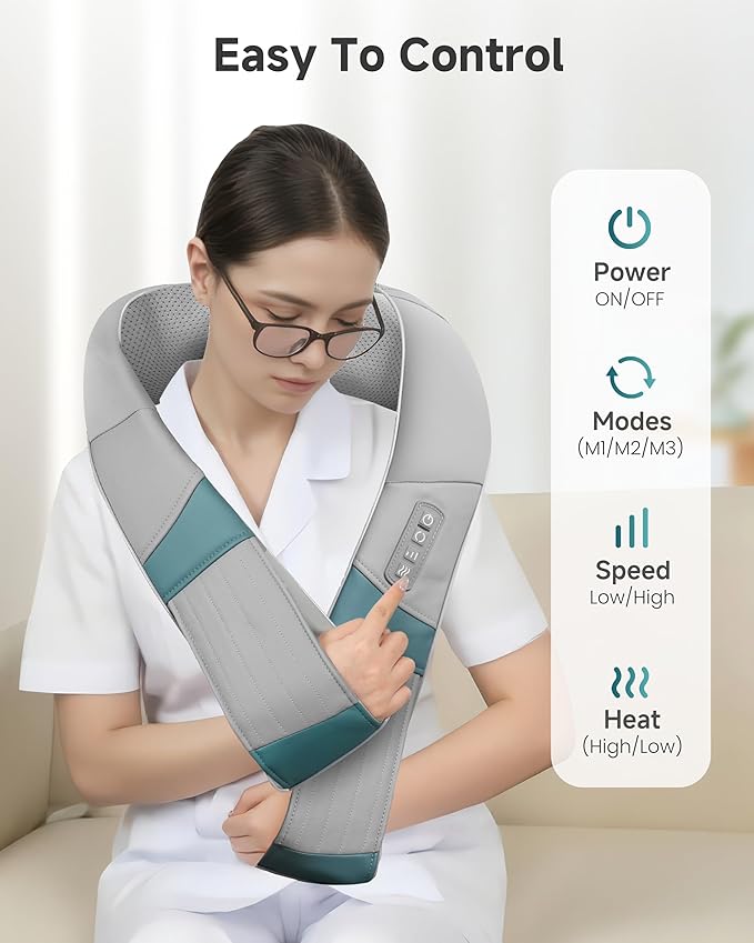 Cordless Neck Massager with Heat, Rechargeable Shiatsu Neck Back Massager for Pain Relief Deep Tissue, 4D Knead Shoulder Massager Pillow, with Portable Carry Bag, Gifts/Presents for Mom, Dad