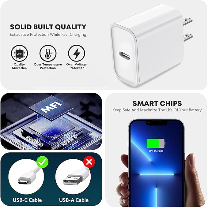 iPhone 14 13 Charger, 2Pack 20W Fast Charging Type C Block (MFI Certified) Rapid Speed USB C Wall Charger Lightning Cable Cord Apple Chargers for iPhone 14 Pro Max 14 Plus 13 12 11 Pro SE XS XR X iPad