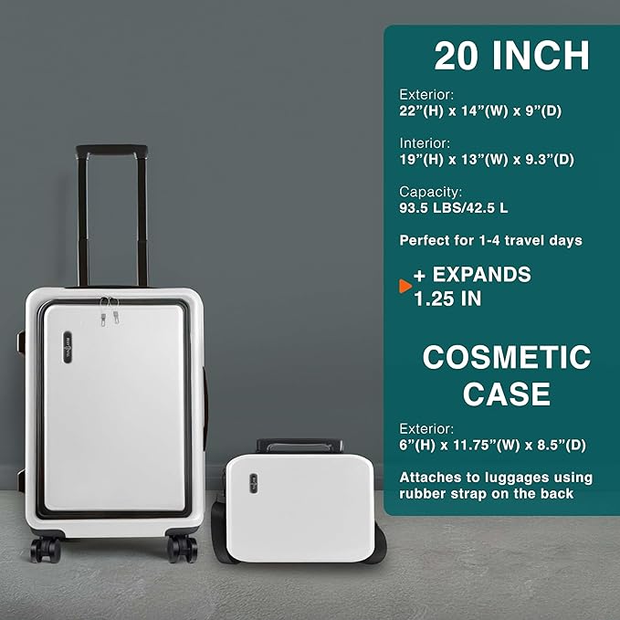 Luggage Sets 3 Piece, 22 Inch Carry on Luggage and 28 Inch Suitcases with Wheels Spinner, Durable Hard Shell Suitcase Set, Expandable Travel Suitcase, White