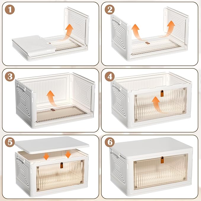 3 Tier Plastic Storage Bins with Lids 35QT, Stackable Storage Containers with Wheels, Folding Storage Boxes, Collapsible Storage Bins, Closet Organizers and Storage for Living Room,Office,Dorm