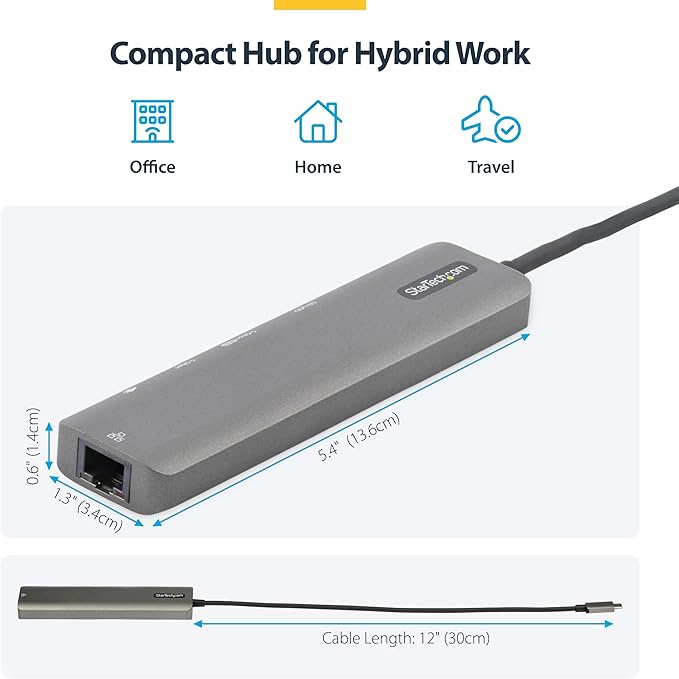 StarTech.com 7-in-1 USB-C Hub, Extra Long Cable Multiport Adapter with Gigabit Ethernet, 4K 60Hz HDMI, Gigabit Ethernet, SD/microSD and 100W Charging for MacBook Pro/Air and Windows