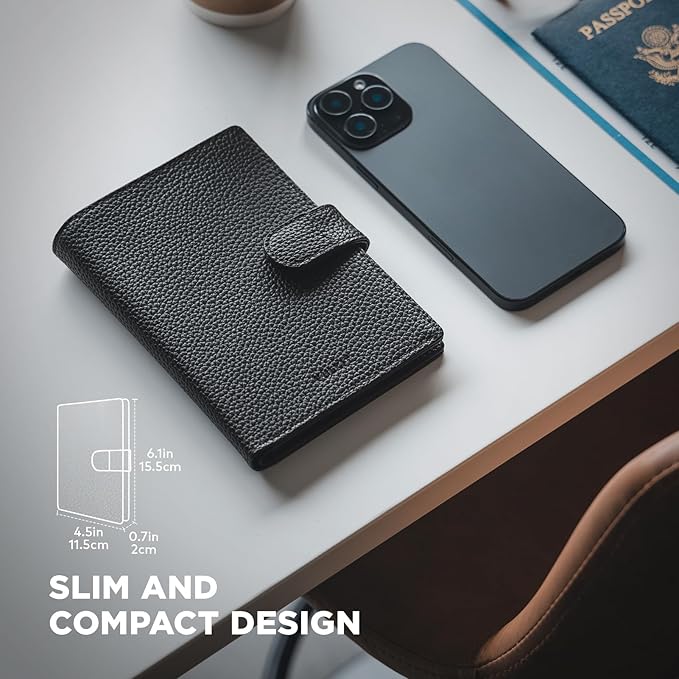 VULKIT Leather Passport Travel Wallet for 2 Passports Slim Double Passport Holder RFID Blocking with ID Window for Women or Men