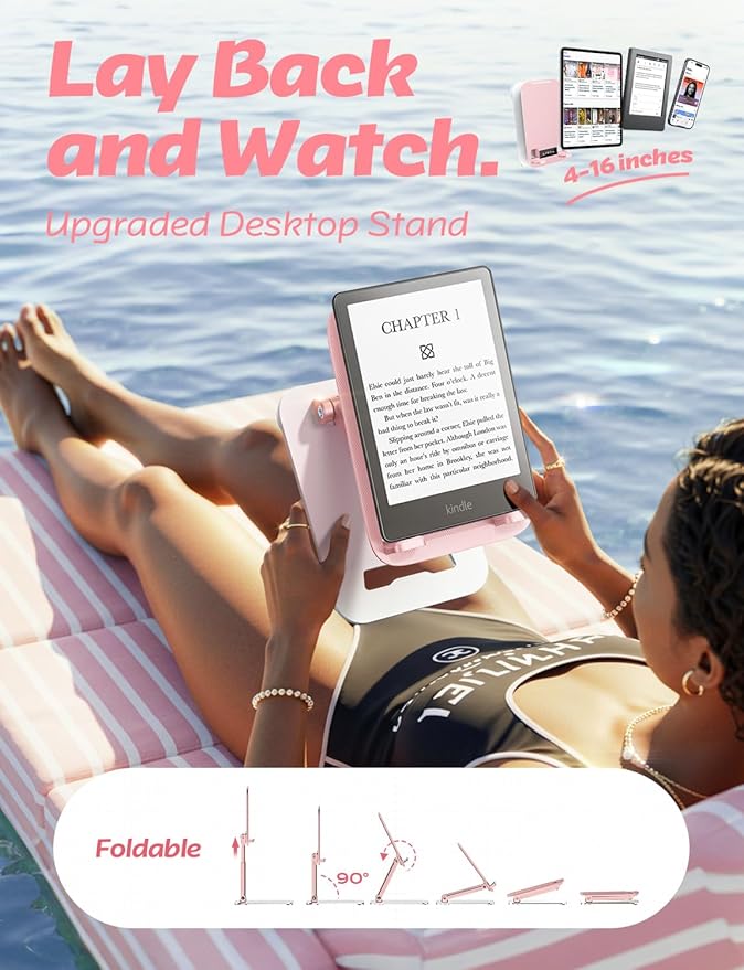 LISEN Tablet Stand for iPad Stand Holder Desk, Foldable Home Office Desk Accessories Travel for iPad Holder Dorm College Essentials Portable Monitor Pink Sorbet for Girls