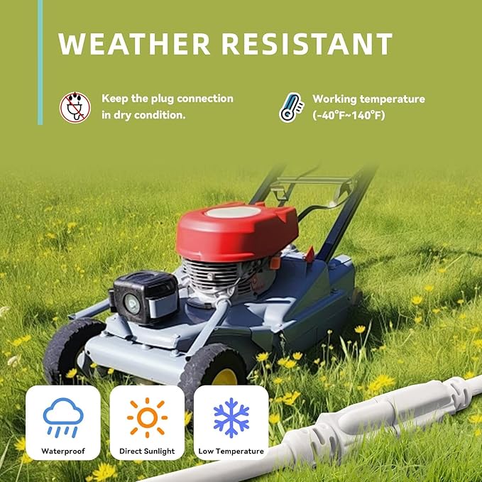 50ft Indoor Outdoor Extension Cord - 12/3 SJTW Heavy Duty Extension Cable with 3 Prong Grounded Plug for Safety -15Amp 1875W White Electric Cord Great for Garden, Appliances