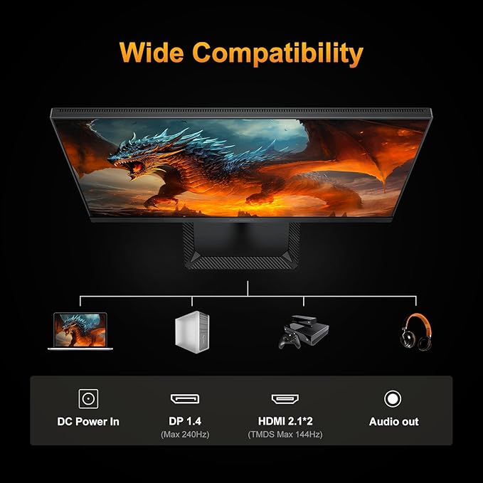 INNOCN 24.5" 2K QHD 2560 x 1440P 240Hz Monitor, Gaming Console Ready, Mini-LED Precisely Local Dimming, Monitor for Mac, HDMI 2.1, DP 1.4, Height Pivot Adjustable Stand, Black - 25M2S