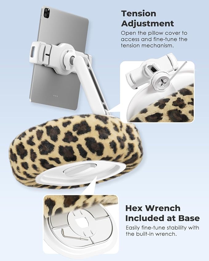 Viozon Tablet Pillow Stand,Kindle Pillow Stand, Compatible with 4-11" Tablet/Phone with Small Bowl, Kindle Holder Accessories,Idea for Reading and Video Watching On Bed,Leopard