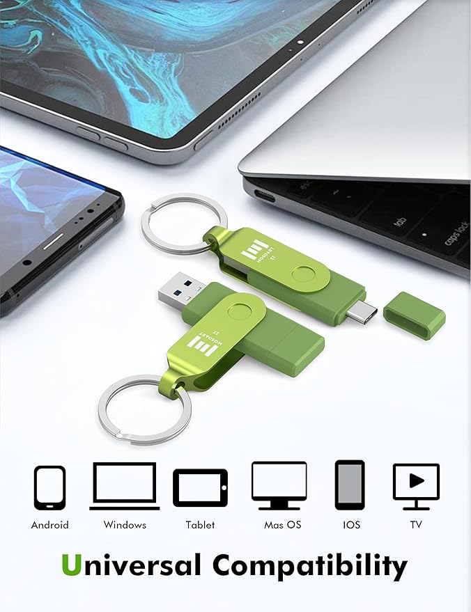 MOSDART 1TB USB3.1 Fast Speed C and A Dual Flash Drive, exFAT Memory Stick with Keychain and LED Indicator, for iPhone 15 and 16, Android Phone, iPad, MacBook, and Other Laptops, Green