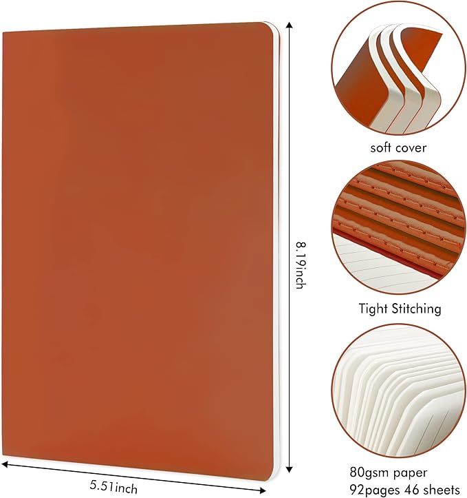 feela 8 Pack Soft Cover Journal Bulk, Notebooks College Ruled for Work, Lined Travel Journal for Students Women, Note Taking Notebook School Supplies Business Writing, 8.2” x 5.5”, A5, Vintage Colors