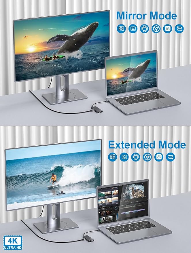 USB C HUB Dongle, 10-in-1 USB C Adapter Docking Station with 4K HDMI, Type C PD, USB C Data, USB3.0, RJ45 Ethernet, SD/TF Card Reader, Other Type C Latops Devices