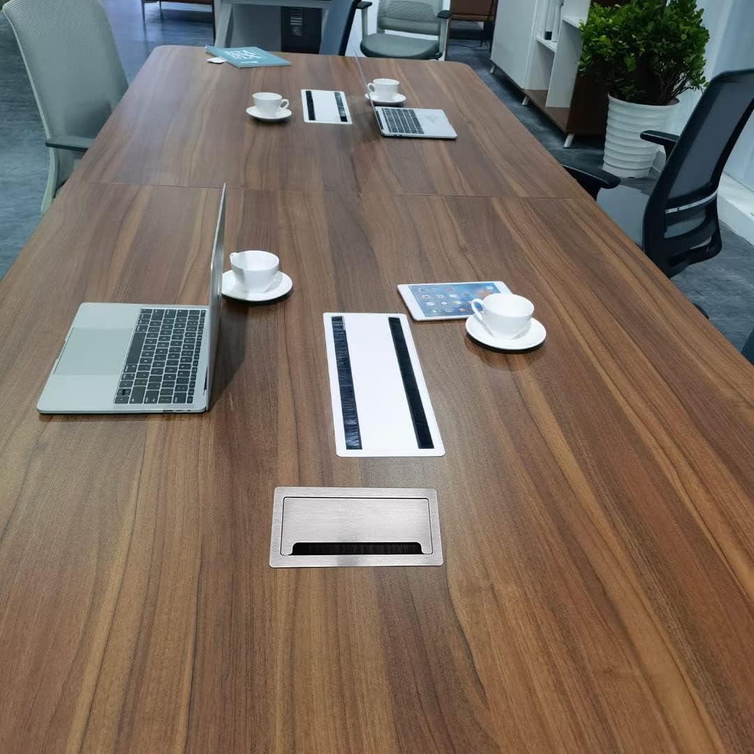 Embedded mesa Power Outlet Box, Table Power Multimedia Connectivity Box for Conference Study Room Home with 4 AC Outlet,USB-C Port Fast Charge 18W Length 4.9FT Power Cable (Brushed Silver)