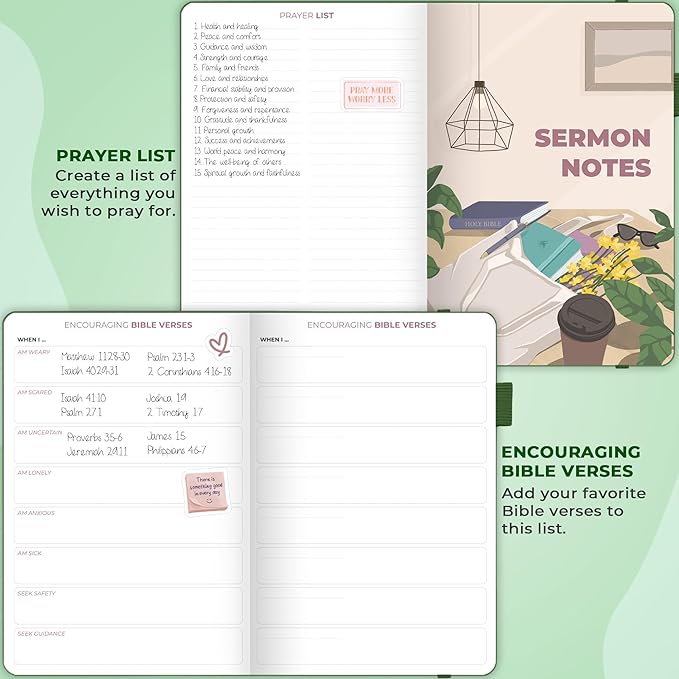 Clever Fox Bible Study Journal – Church Notes Notebook – Note Taking & Journaling Kit – Faith Based Religious Gifts & Accessories (Forest Green)