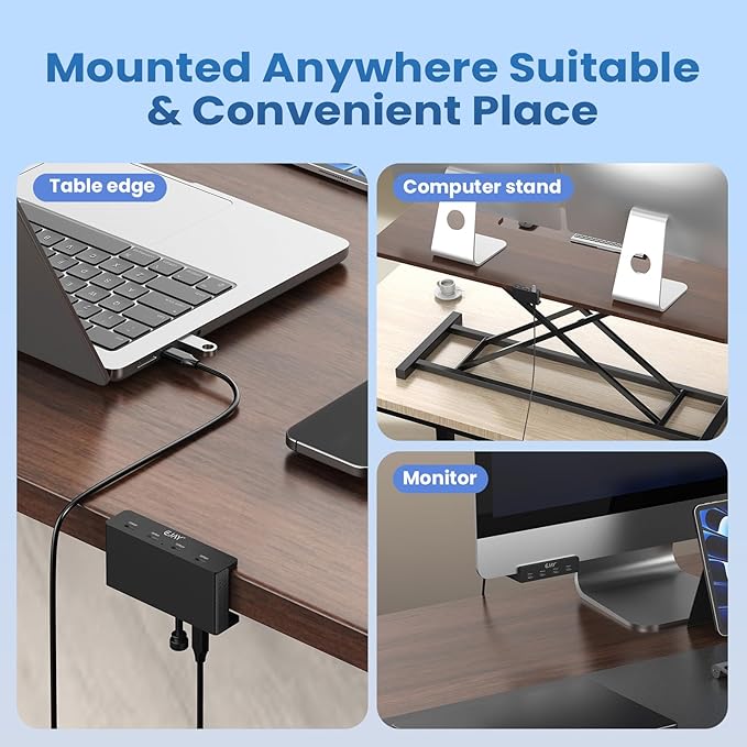 10Gbps USB C Hub - EJAY 4Ports Aluminum USB 3.2 Docking Hub Clamp Design for Desk/Computor with Extra Power Supply Port and 47inches Long Data Cable&39inches Power Cable (BJ-4C-BK)