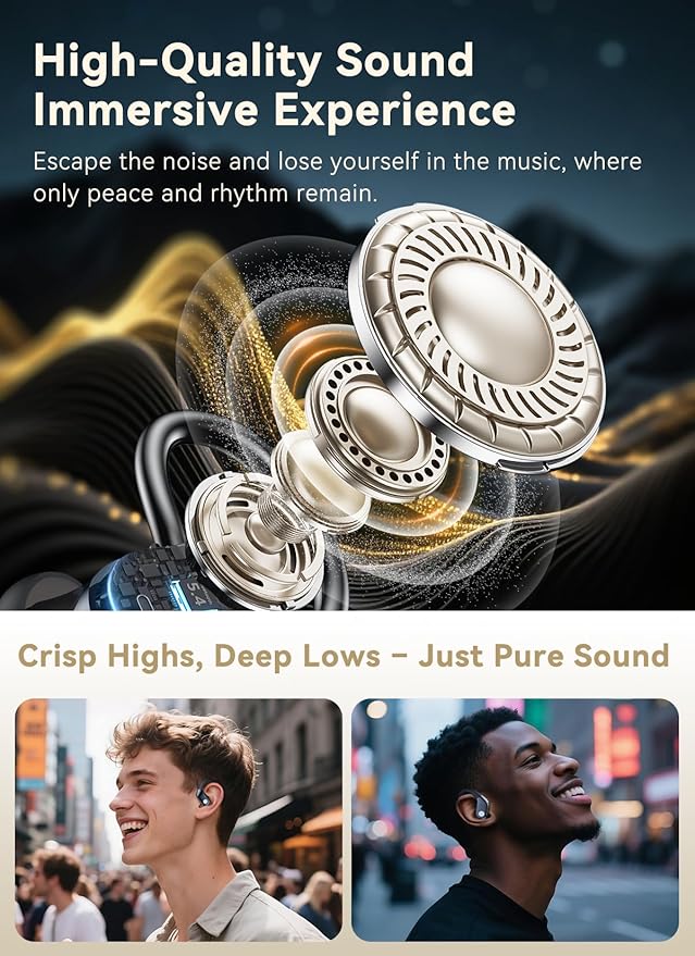 Wireless Earbuds, ANC Noise Cancelling Sport Ear Buds with Multifunctional Touch Screen, Bluetooth 5.4 Headphones, Bass Stereo Sound, 5 EQ Over-Ear Earbuds for Sports/Workout/Gym-Dark Blue