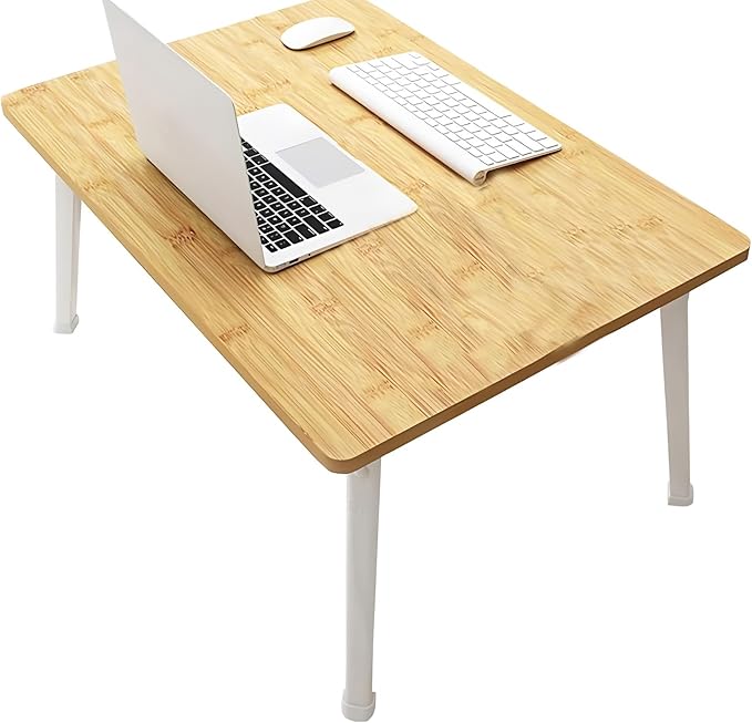 Folding Lap Desk for Bed, 23.6 Inch Portable Laptop Stand for Couch, Bed & Floor | Bed Tray Table for Eating, Writing, Reading | Foldable Sturdy Laptop Desk for Adults, Bamboo