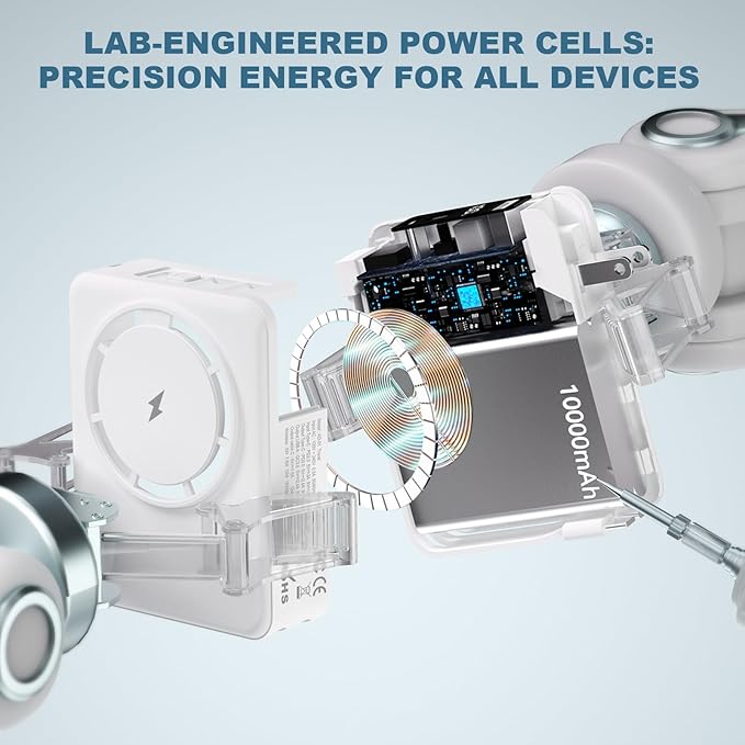 for Magsafe Battery Pack, 10000mAh Magnetic Portable Charger with USB C Cable, Travel Power Bank with Wall Plug Charger Block,Wireless Power Bank for iPhone 16/15/14/13/12/11 Series,Google,Galaxy