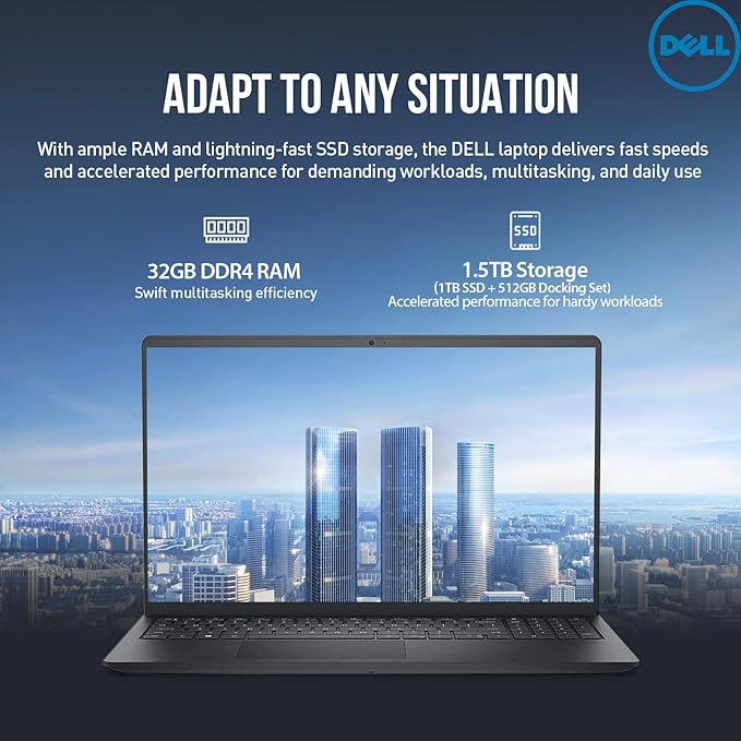 Dell Inspiron 15 3000 Laptop Computer, FHD 15.6 Laptop Notebook PC, AMD Ryzen 7, Windows 11 Pro, 32GB RAM, 1TB SSD+512GB Docking Set, Lifetime Microsoft Office, 10-Key Number Pad