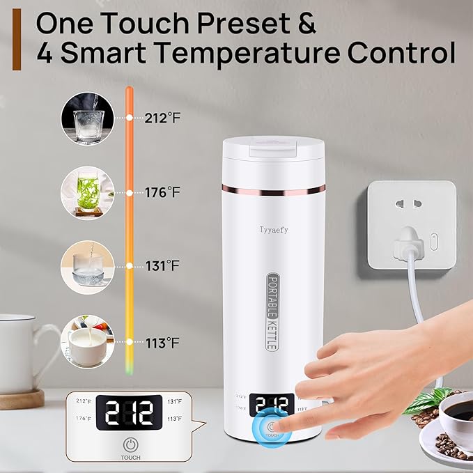 Portable Electric Kettle with Drinking Spout, Plug-in with Travel Bag, 450mL 304 Stainless Steel, 4 Preset Temp, Rapid Boiling – Home/Office/Hotel/Caravan/Dorm/Business Trip