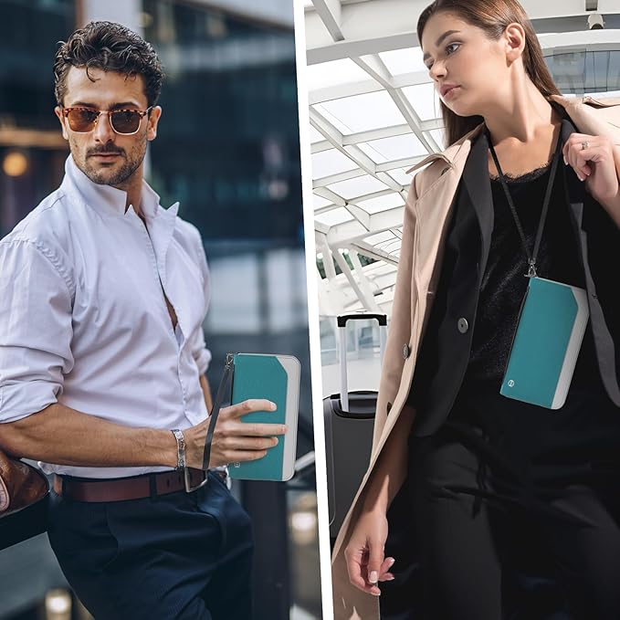 Travel Passport Holder for Family - RFID Large Travel Passport Wallet with Airtag & Card Holder Women Men, Lightweight Passport Cover Case Book Travel Document Organizer with Zipper Pocket,Coral Blue