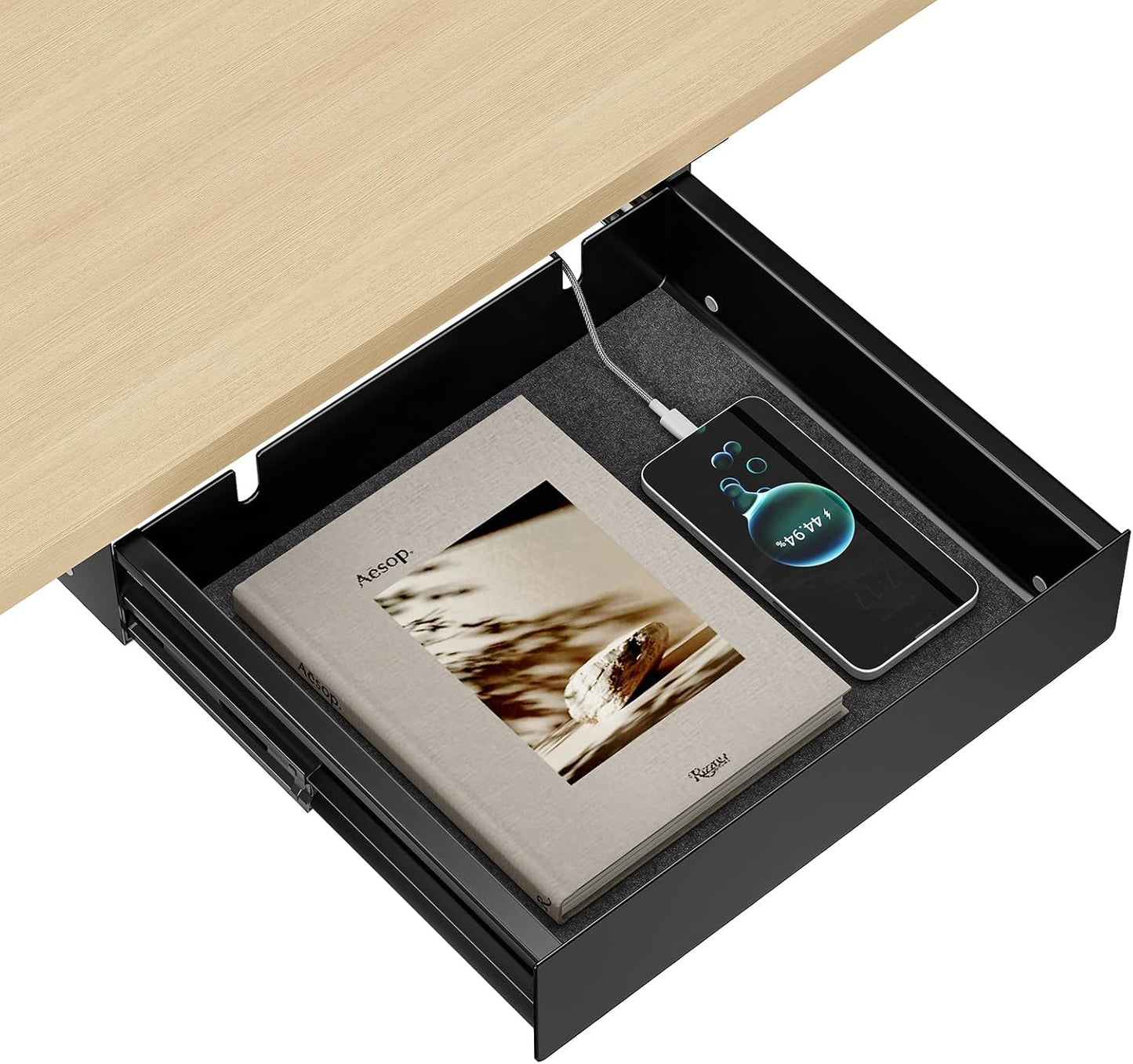 Under Desk Drawer, Pull-Out Storage Organizer with Full Extension Ball-Bearing Slides, Carbon Steel Undermount Drawer for Home Office Standing Desk, 11.9 inch,Black