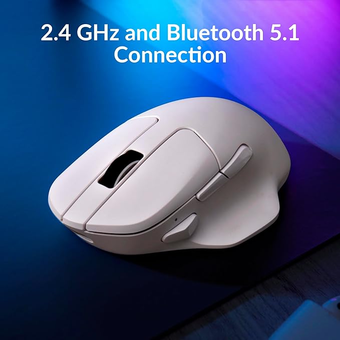 Keychron M7 Wireless Computer Mouse, 26K DPI Optical Computer Mouse, 2.4 GHz/Bluetooth/Wired with Macro Button 63g Lightweight Ergonomic, Up to 70 Hours Worktime for Laptop macOS/Windows - White