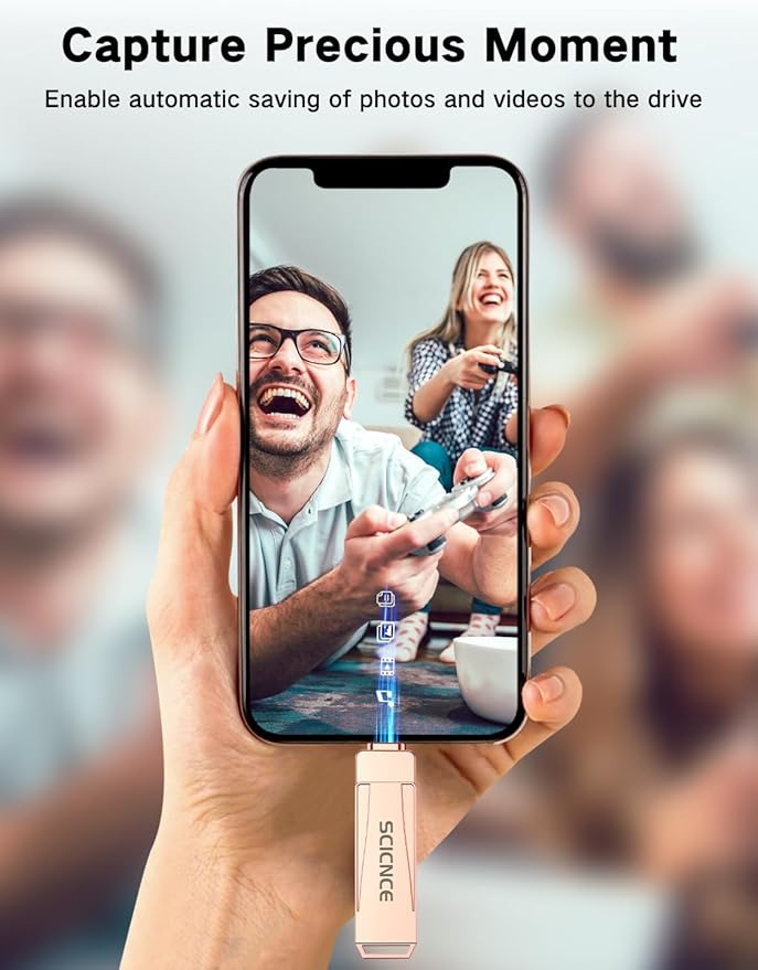 SCICNCE 512GB Flash Drive Intended for iPhone, USB Memory Stick Storage Backup for Photos Videos, Plug and Play No APP Required, Compatible with iPhone iPad Android and Computers (Rose Gold)