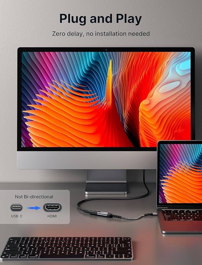 JSAUX USB C to HDMI Adapter, 4K Type C to HDTV Female Adapter for Thunderbolt 3 Compatible with iPhone 17/16 Pro Max, MacBook Pro/Air, Surface,Galaxy S21 S20 Ultra[Only USB C to HDMI]-Grey